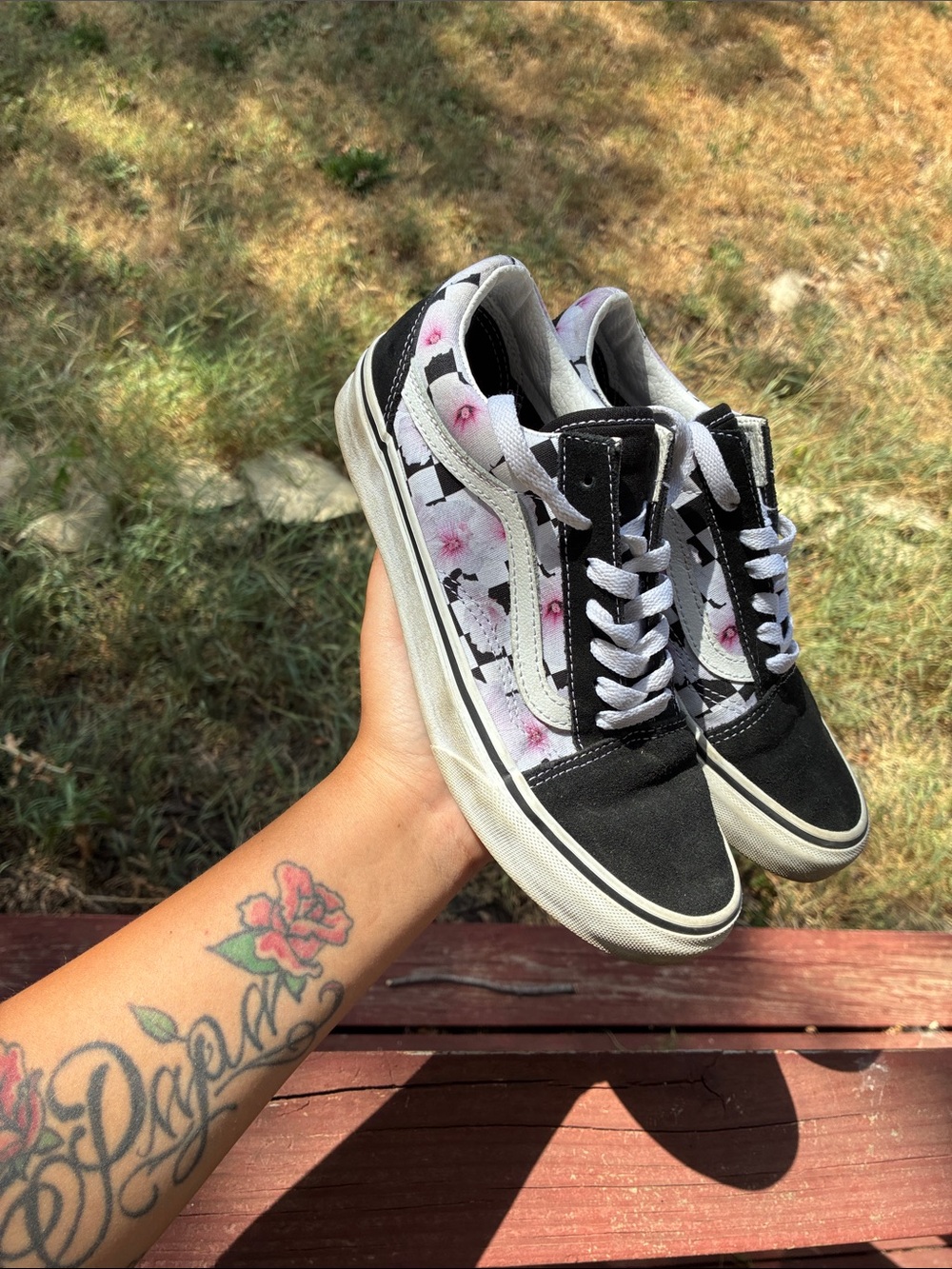 Vans Black and Pink Floral Old Skool Sneakers